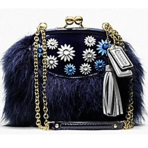 RARE Coach Poppy Jewel Frame Bag with feathers and patent fabric trim. - Picture 1 of 8